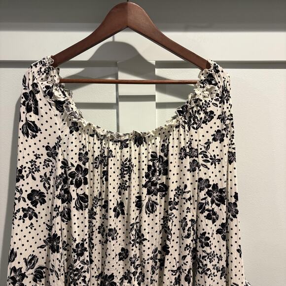 Free People Bodysuit Womens XS Floral Polka Dot Intimately Boho Flare Stretch - Picture 4 of 13